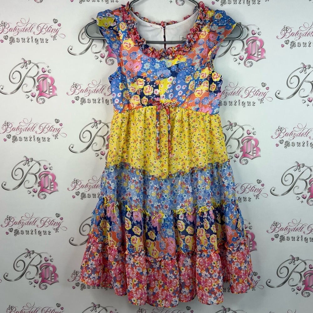 Jona Michelle dress tiered ruffle frill hem flowers Floral Multicolor Kids Dress